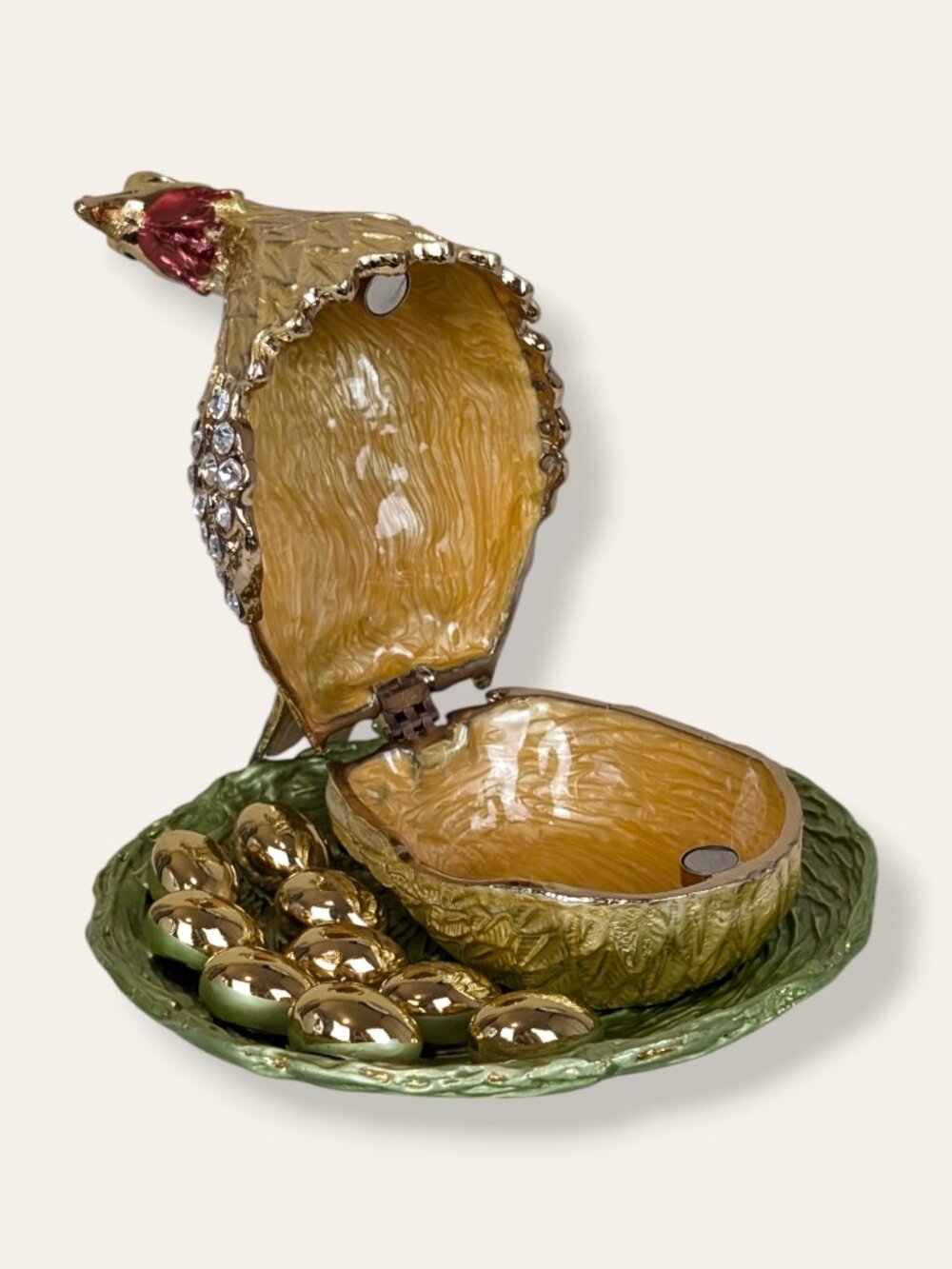 Large Metal Enamelled Hen Trinket Box - Picture 2 of 9